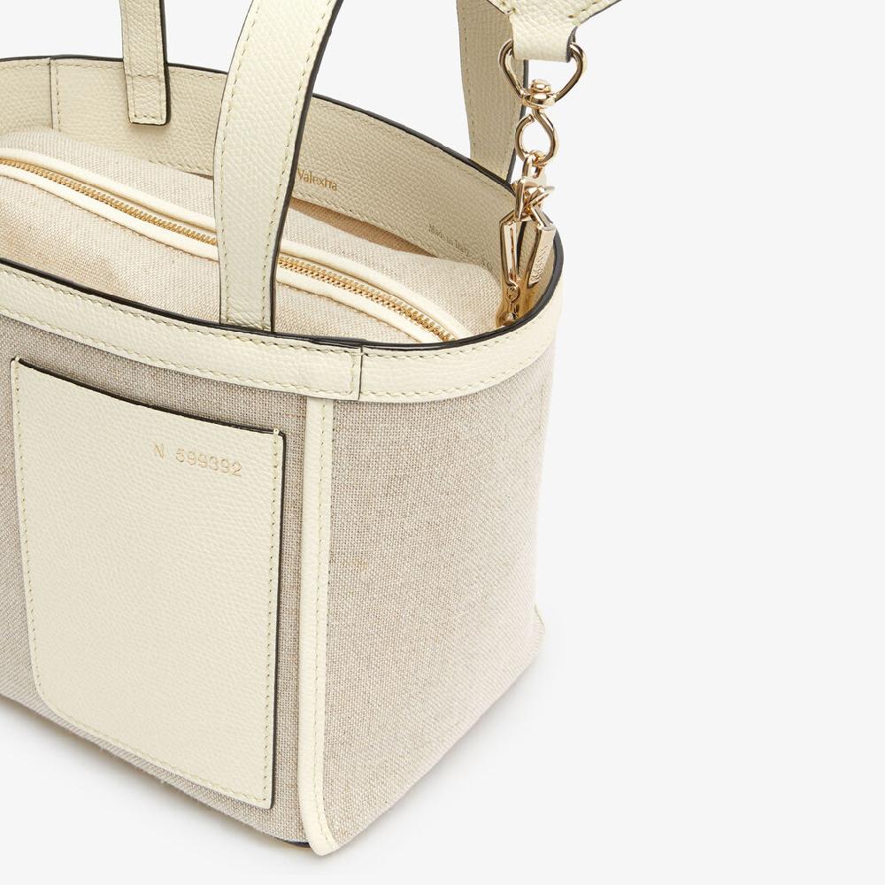 Valextra Borsa a secchiello Donna in Tela Bianca e Beige | Valextra Soft Saldi Di Fabbrica