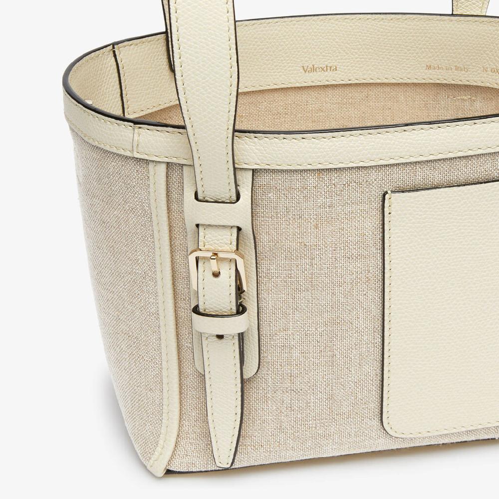 Valextra Borsa a secchiello Donna in Tela Bianca e Beige | Valextra Soft Saldi Di Fabbrica