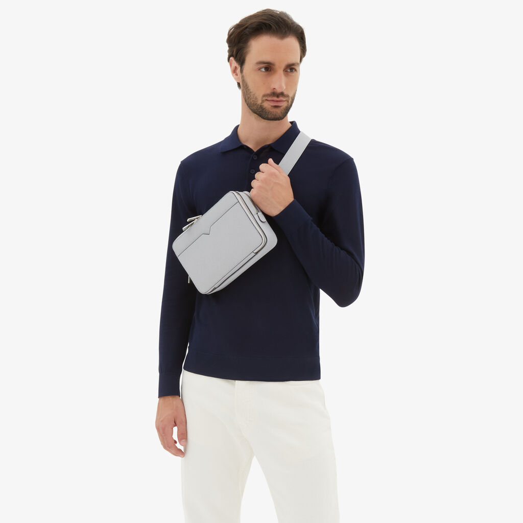 Valextra Borsetta a tracolla Bum Bag in Pelle Grigia | Valextra V-Line Italy