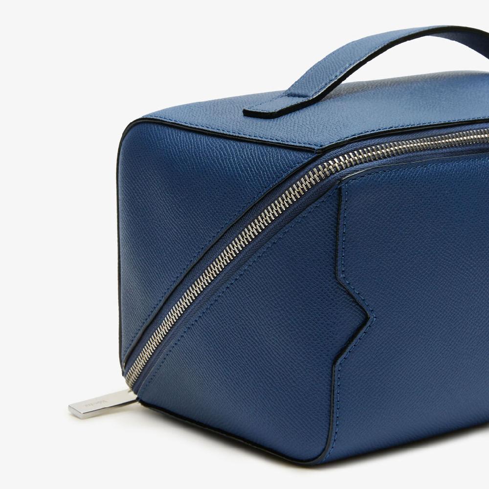 Valextra Beauty case da viaggio di Lusso in Pelle Blu | Valextra V-Line 2025