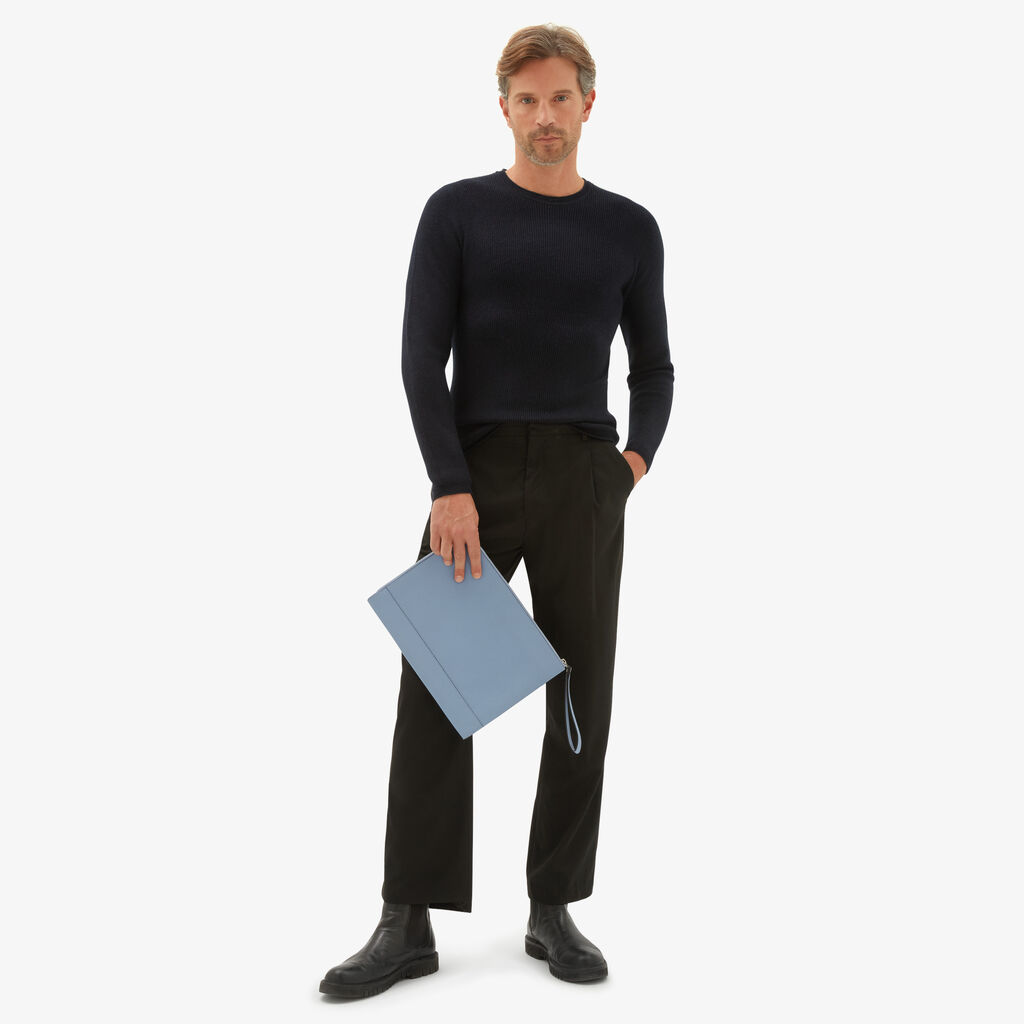 Valextra Pochette piatta portadocumenti in Pelle Azzurra | Valextra My Logo Spedizione Gratuita