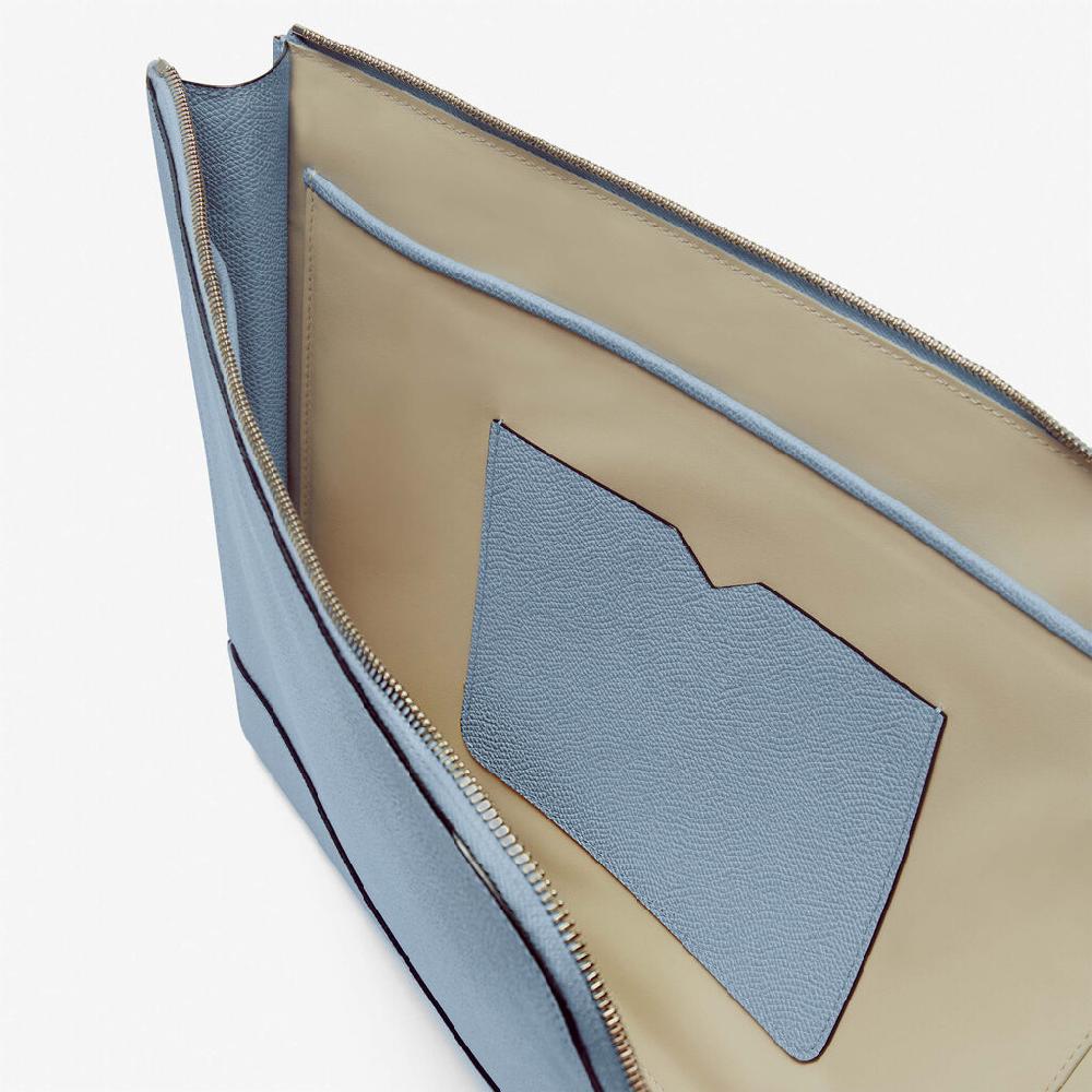 Valextra Pochette piatta portadocumenti in Pelle Azzurra | Valextra My Logo Spedizione Gratuita