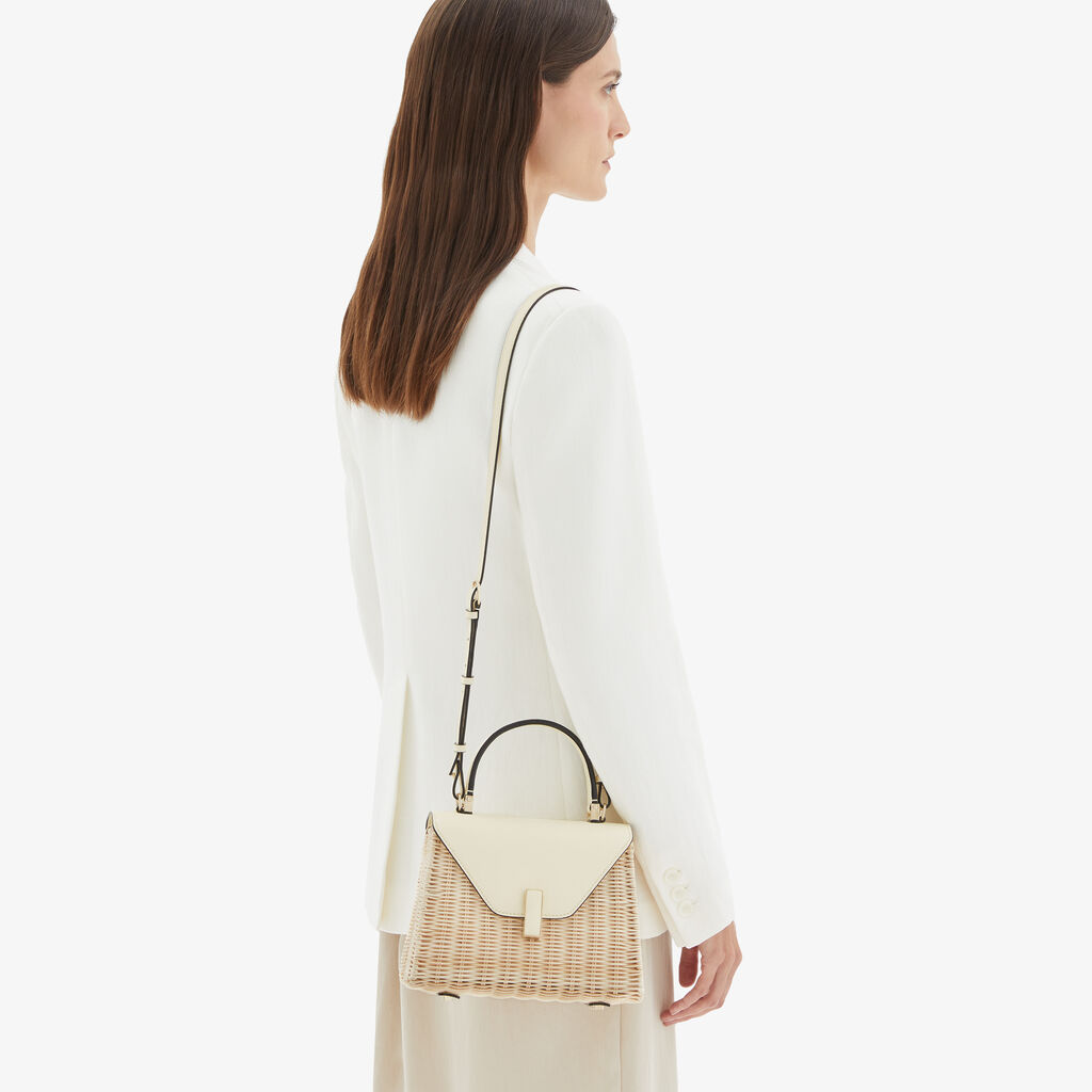 Valextra Borsa a mano Donna in Vimini e Pelle Bianca | Valextra Iside Promozione Limitata