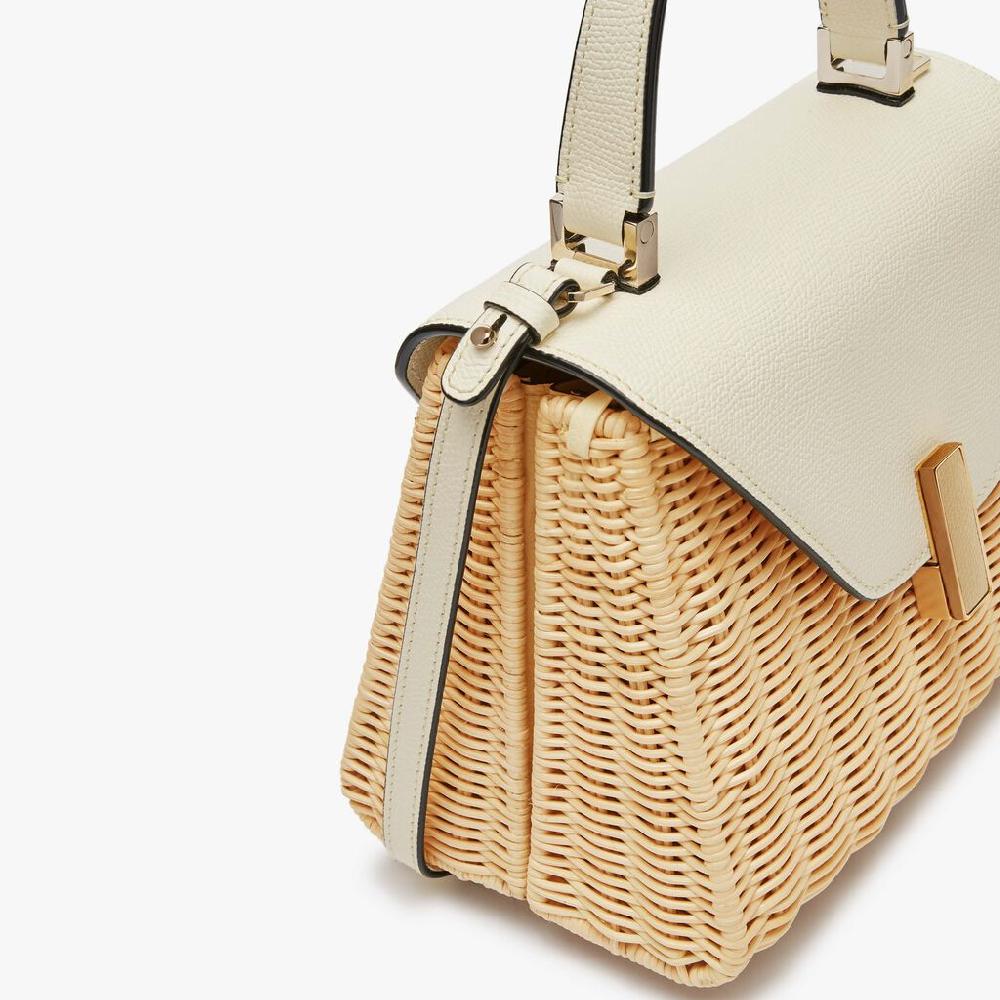 Valextra Borsa a mano Donna in Vimini e Pelle Bianca | Valextra Iside Promozione Limitata