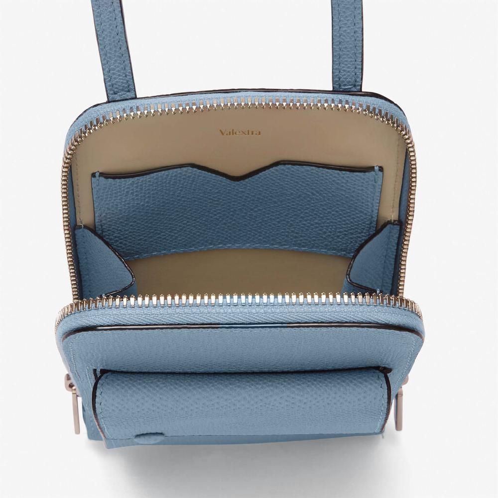 Valextra Porta telefono in Pelle Azzurra con tracolla | Valextra Pocket Offerte