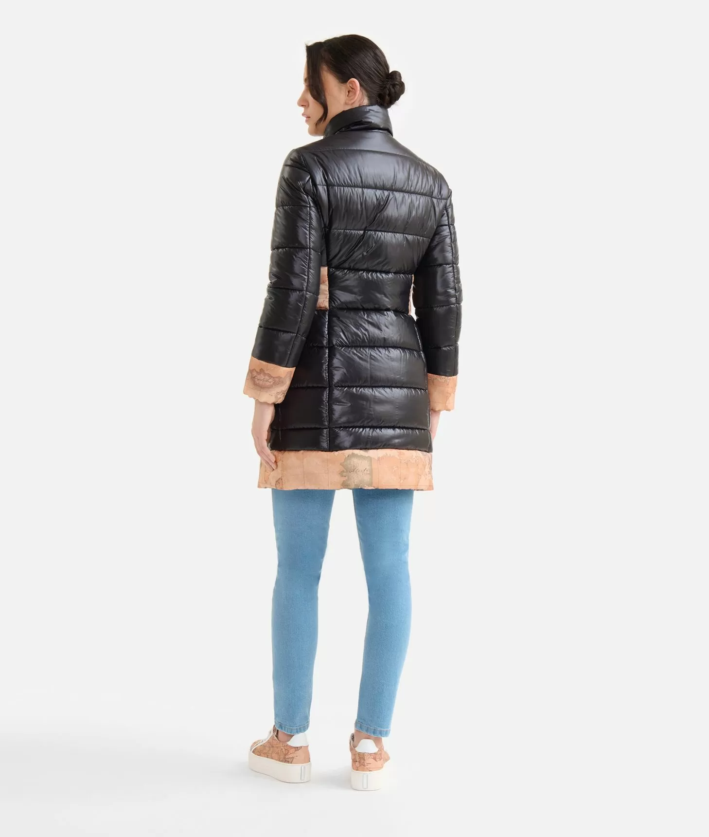 Alviero martini 1a classe Imbottito lungo in nylon leggero lucido Nero Negozi Online
