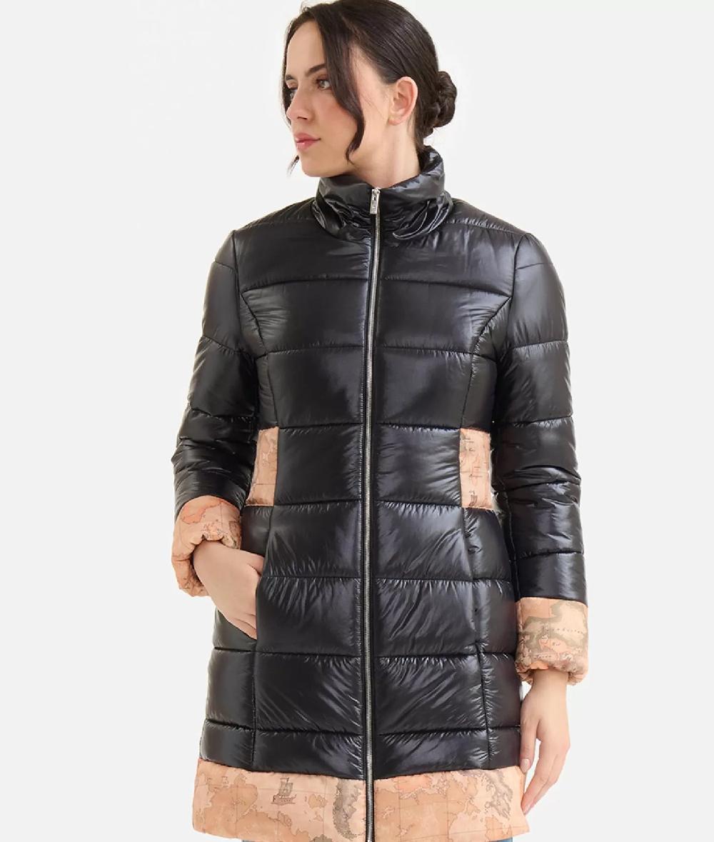 Alviero martini 1a classe Imbottito lungo in nylon leggero lucido Nero Negozi Online