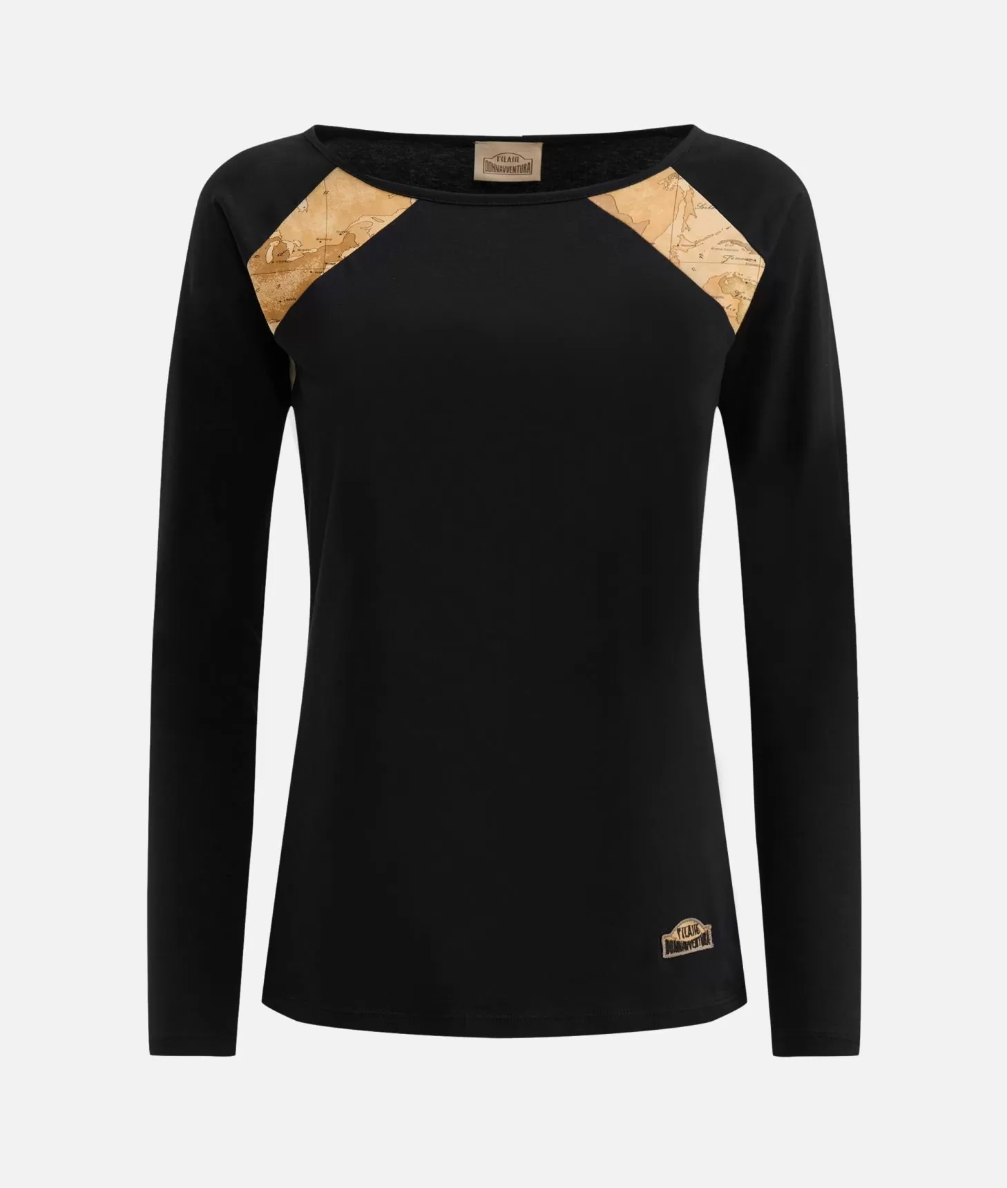 Alviero martini 1a classe T-shirt a maniche lunghe in jersey di cotone stretch con spicchi Geo Classic Nera Offerta San Valentino