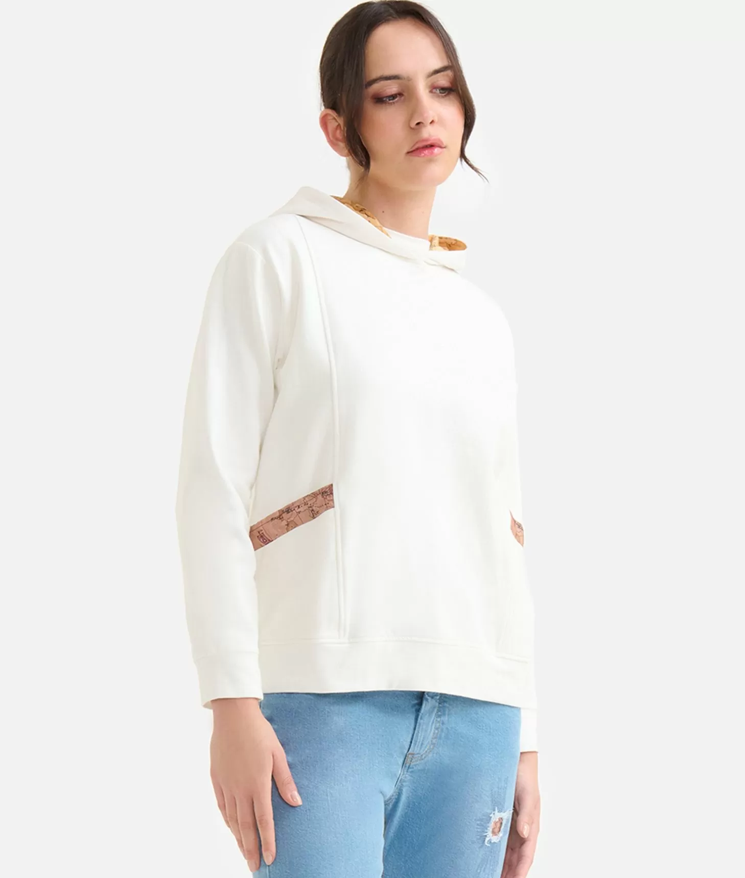 Alviero martini 1a classe Felpa in cotone garzato stretch con cappuccio Geo Classic Avorio Promozione Limitata