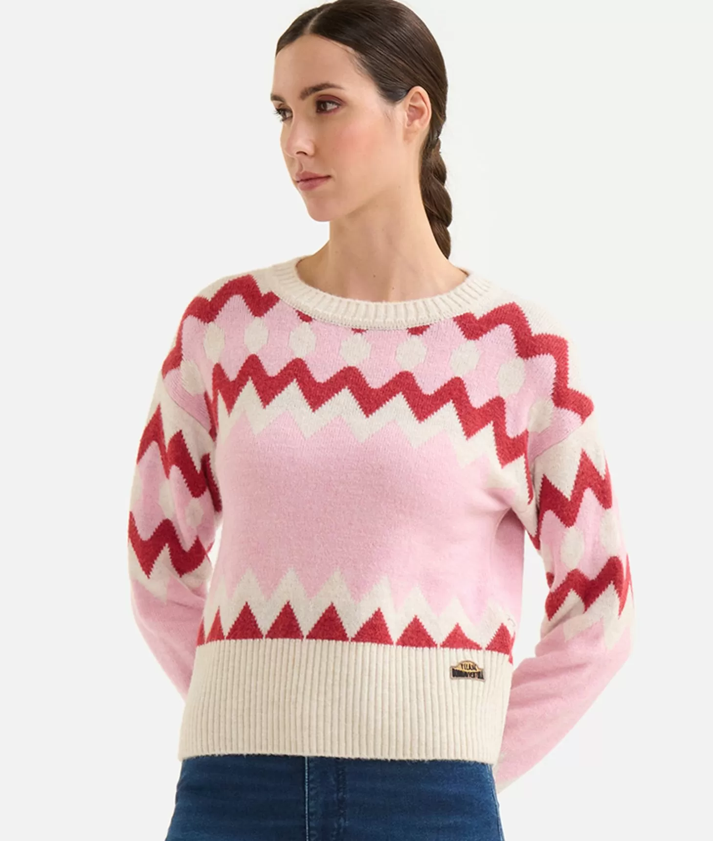 Alviero martini 1a classe Maglia in filato misto lana/viscosa con motivo geometrico Rosa Confetto Novità