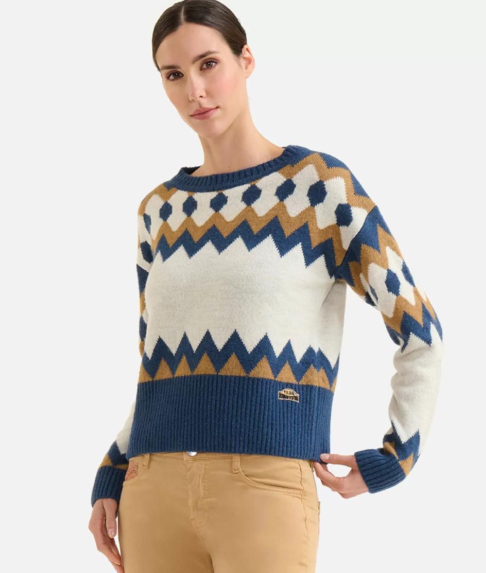 Alviero martini 1a classe Maglia in filato misto lana/viscosa con motivo geometrico Blu Presa
