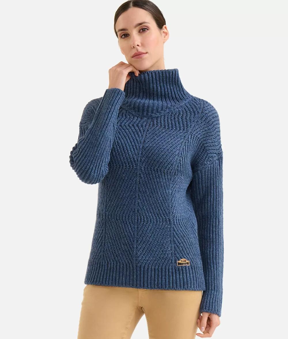 Alviero martini 1a classe Maglia a collo alto in filato misto lana vergine con patch Donnavventura Denim Sconto