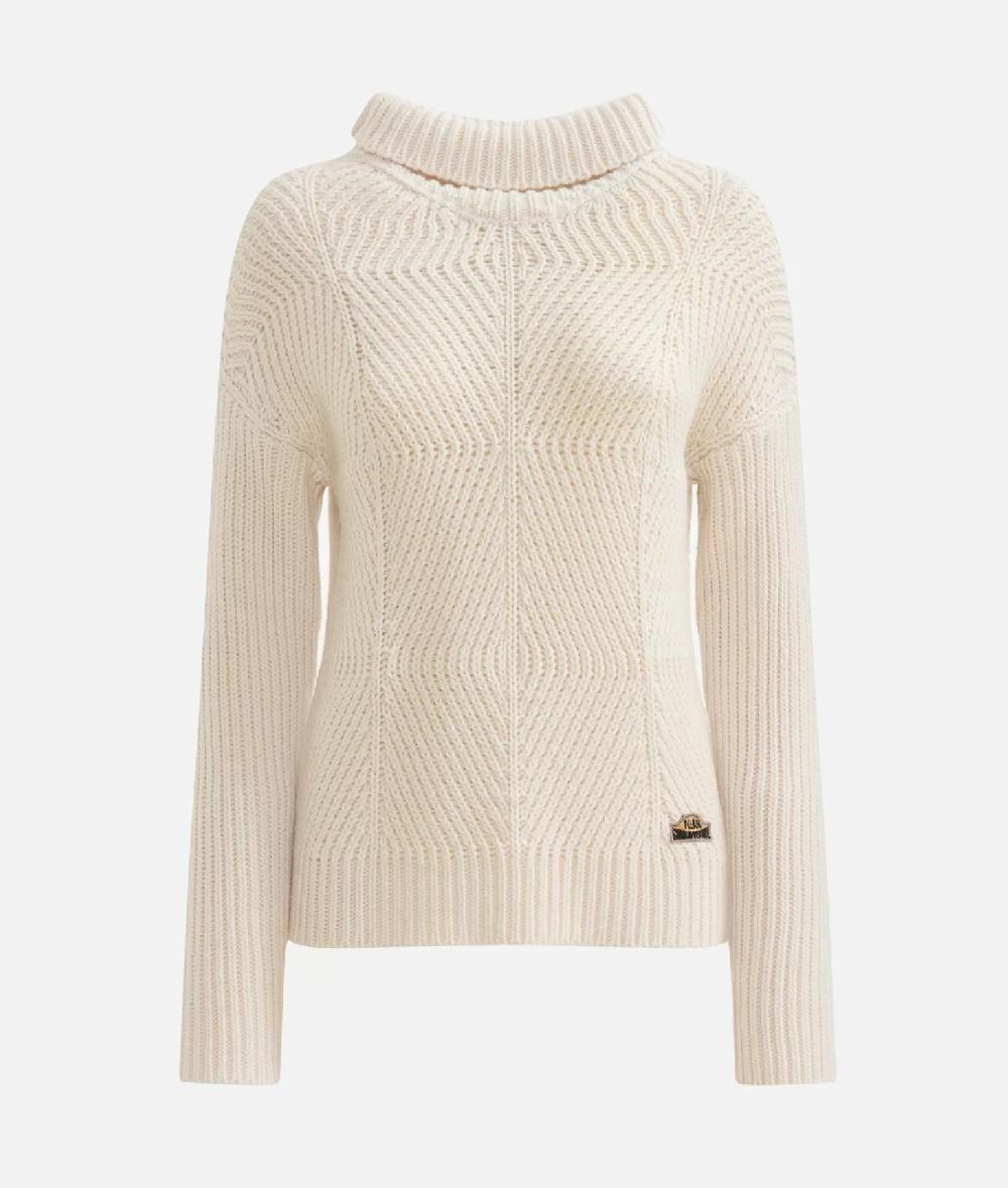 Alviero martini 1a classe Maglia a collo alto in filato misto lana vergine con patch Donnavventura Naturale Offerta