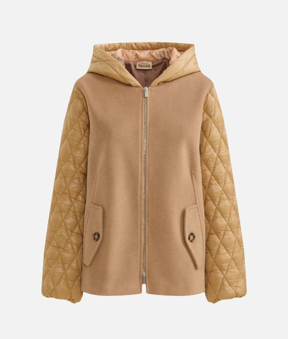 Alviero martini 1a classe Giubbino bimaterico in panno diagonale e nylon imbottito Cammello Outlet