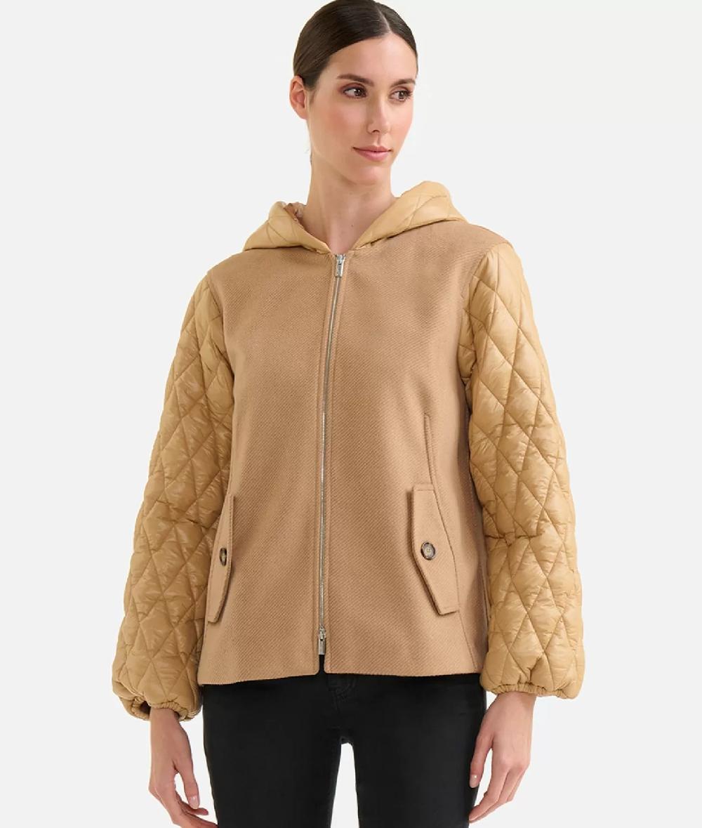 Alviero martini 1a classe Giubbino bimaterico in panno diagonale e nylon imbottito Cammello Outlet