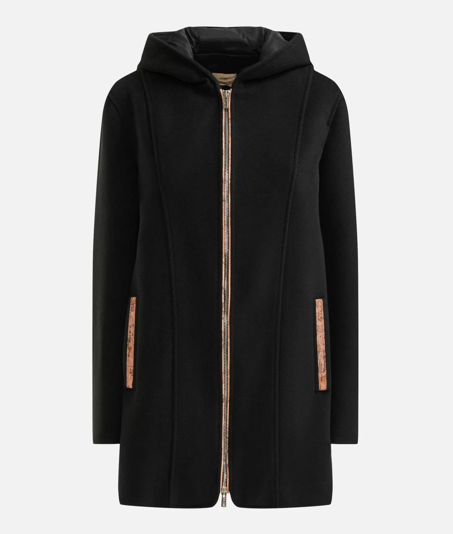 Alviero martini 1a classe Cappotto midi in panno diagonale con patch Donnavventura Nero Saldi