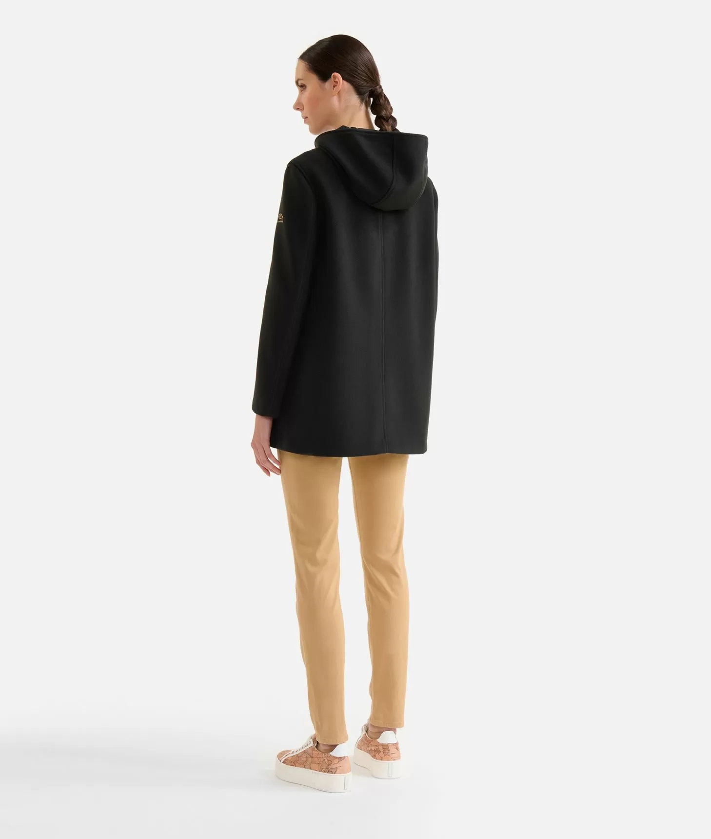 Alviero martini 1a classe Cappotto midi in panno diagonale con patch Donnavventura Nero Saldi