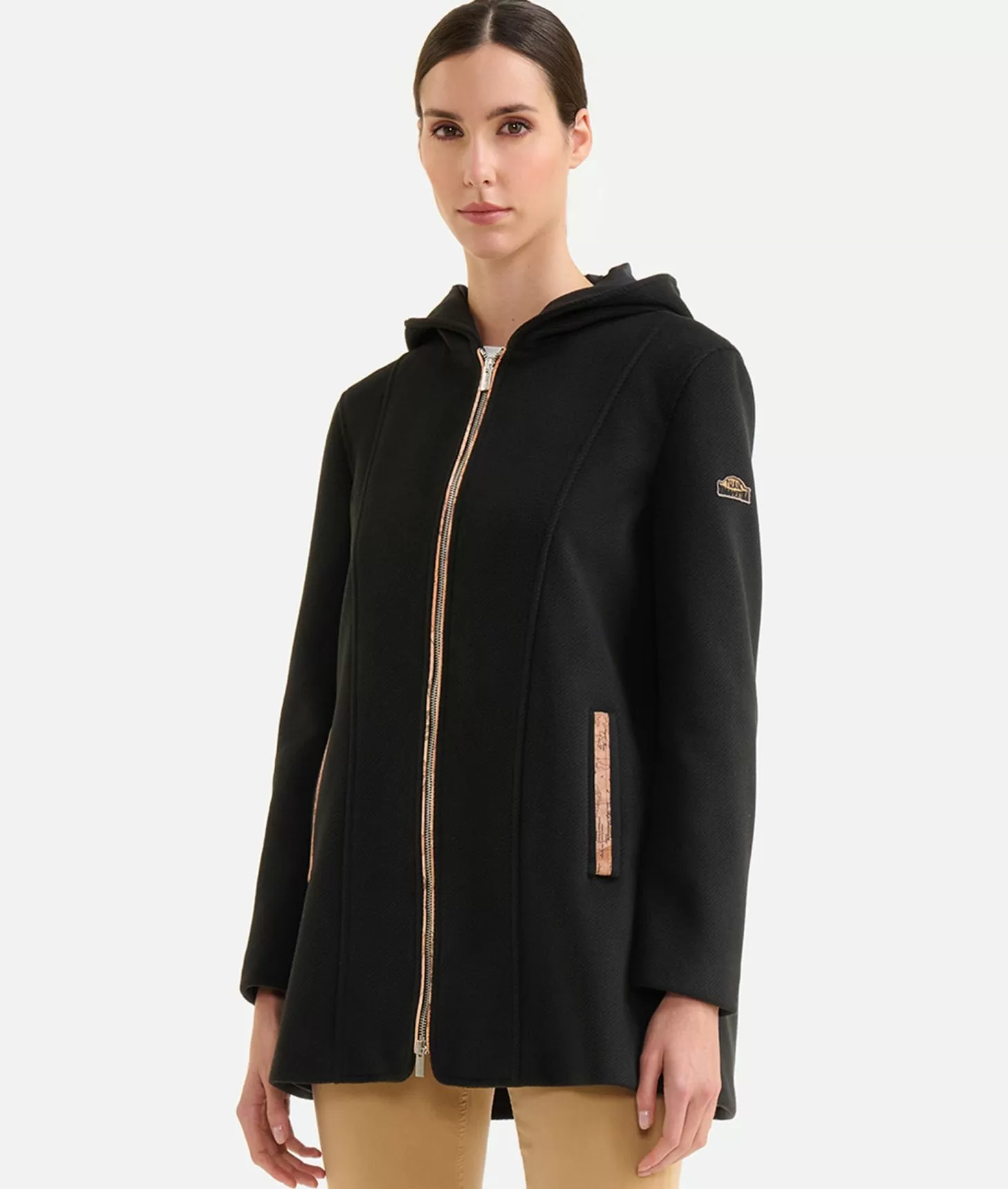 Alviero martini 1a classe Cappotto midi in panno diagonale con patch Donnavventura Nero Saldi