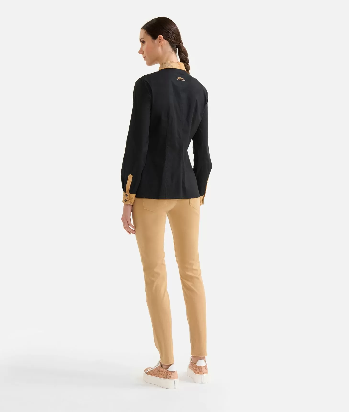 Alviero martini 1a classe Camicia in popeline di cotone stretch con dettagli Geo Classic Nera Offerte