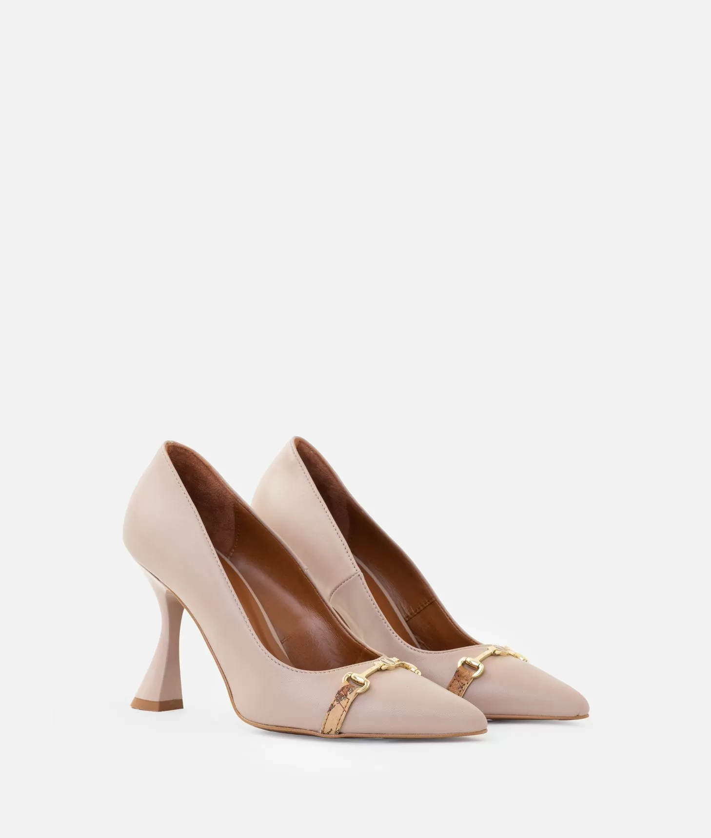 Alviero martini 1a classe Décolleté in nappa liscia con morsetto 1C Taupe Chiaro Vendita Calda