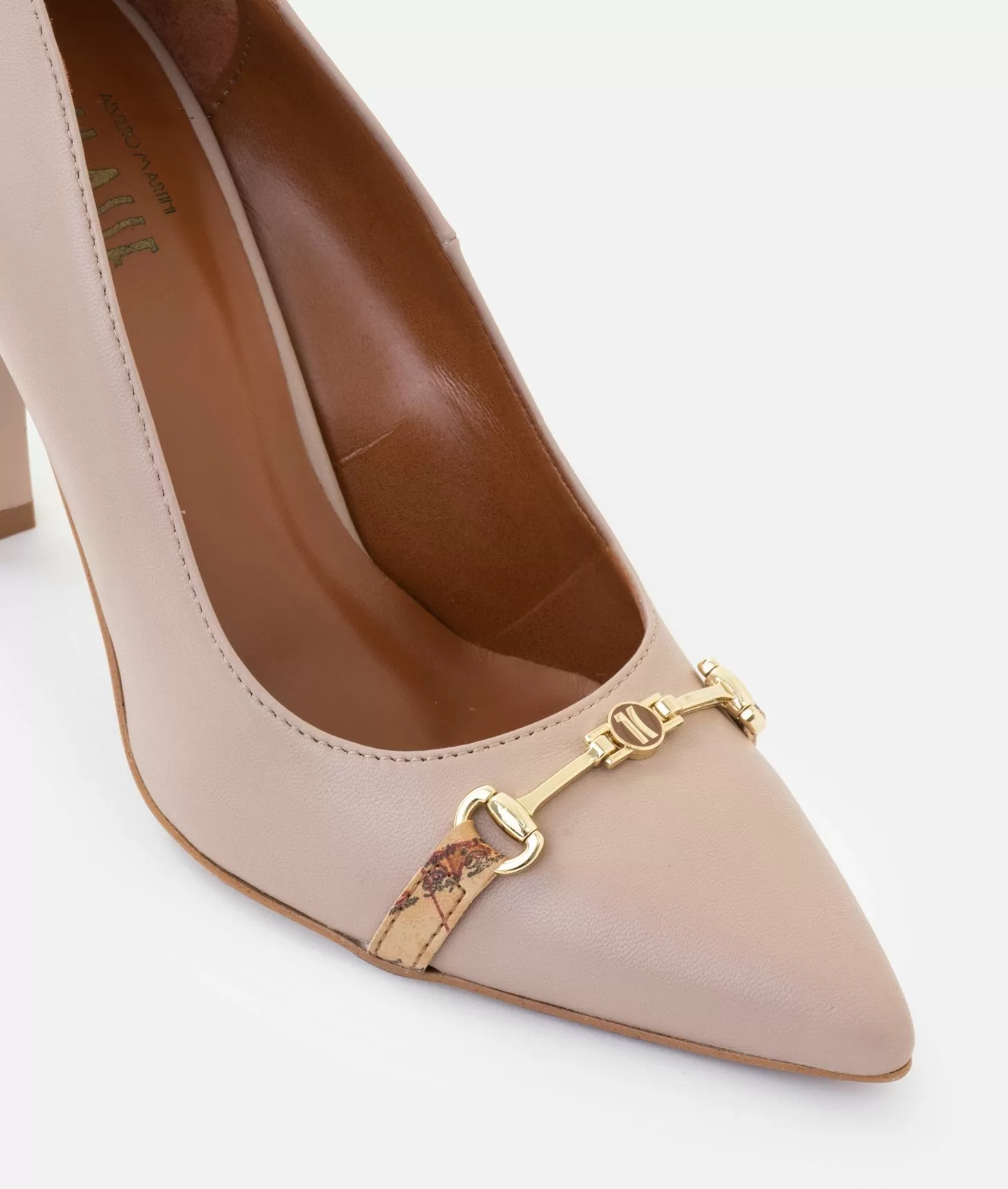 Alviero martini 1a classe Décolleté in nappa liscia con morsetto 1C Taupe Chiaro Vendita Calda