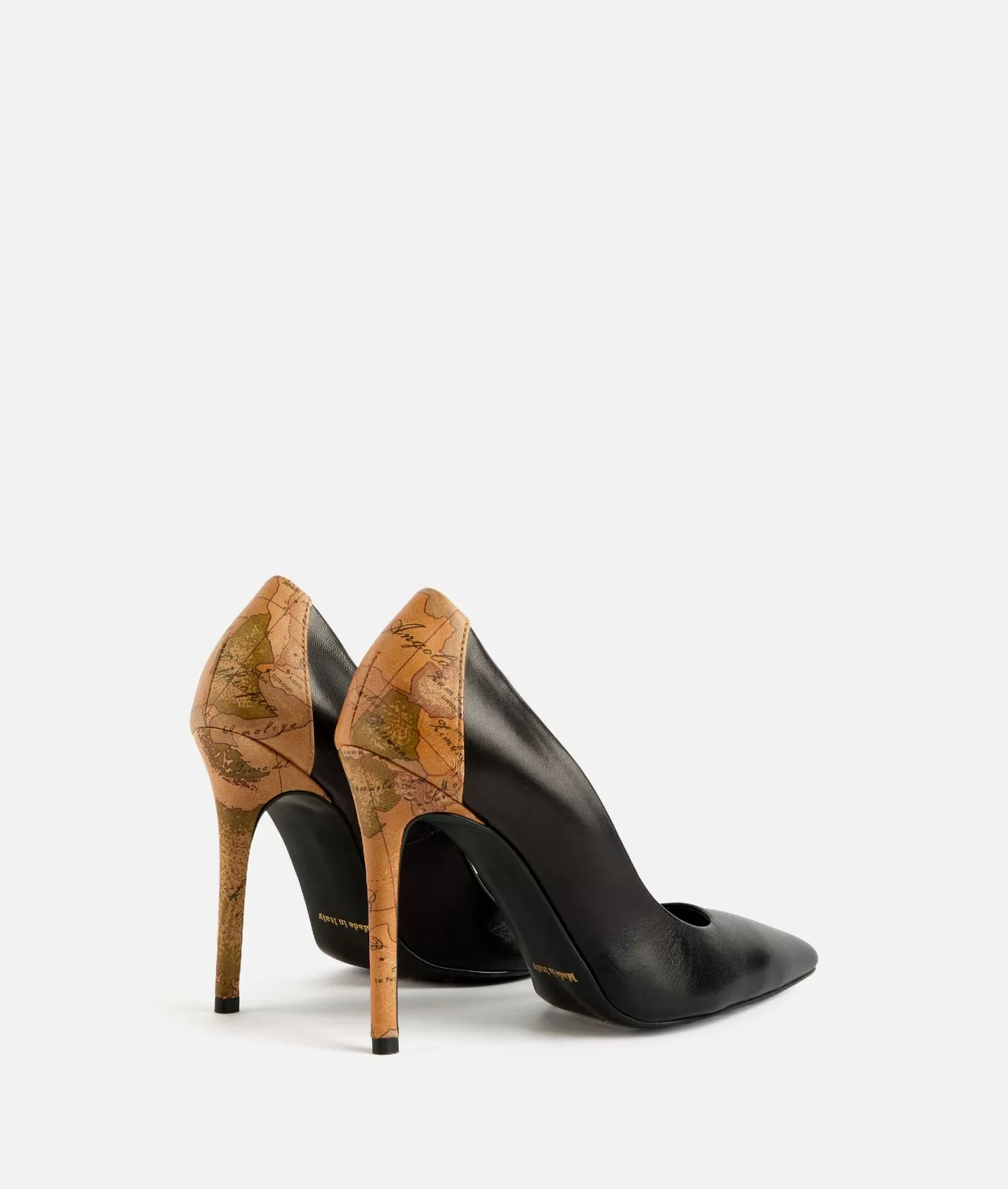 Alviero martini 1a classe Décolleté in nappa liscia con tacco stampa Geo Classic Nere Saldi Di Fabbrica
