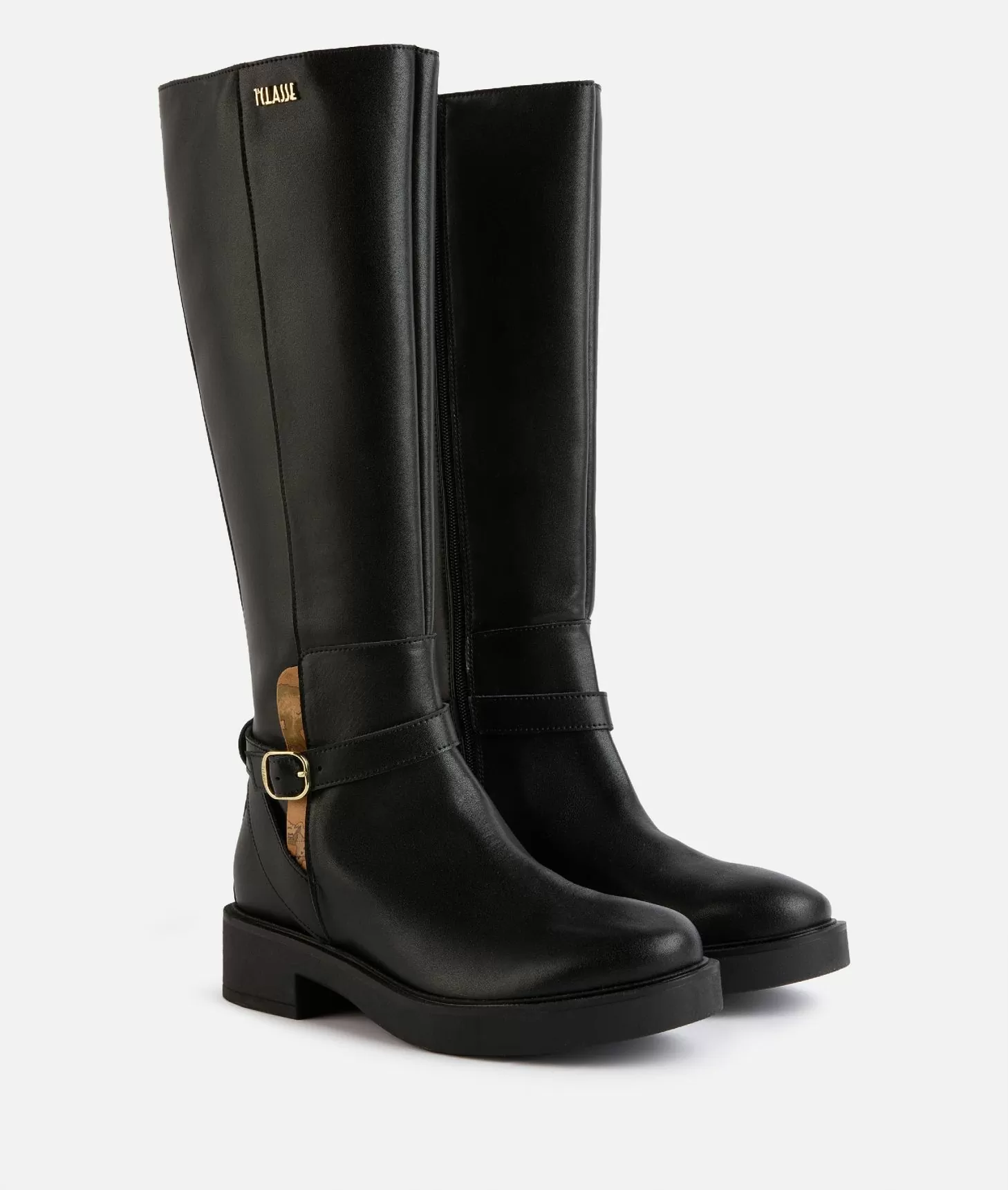 Alviero martini 1a classe Stivali in pelle liscia con cinturino Neri Promozione