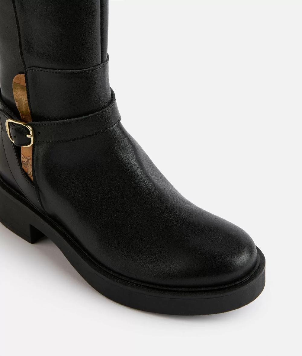 Alviero martini 1a classe Stivali in pelle liscia con cinturino Neri Promozione