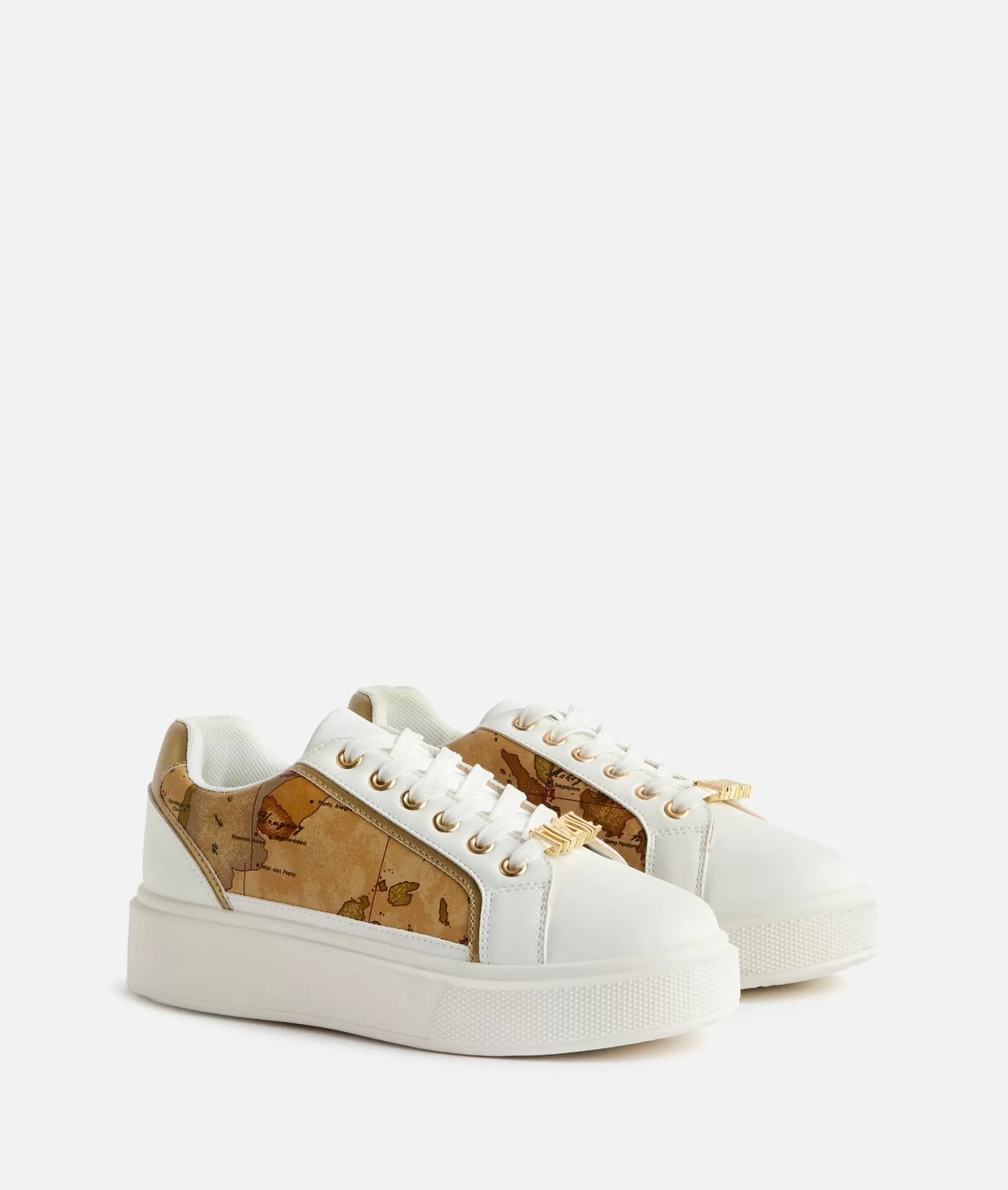 Alviero martini 1a classe Sneakers in eco nappa con passalaccio e inserti Geo Classic Bianche Consegna Veloce