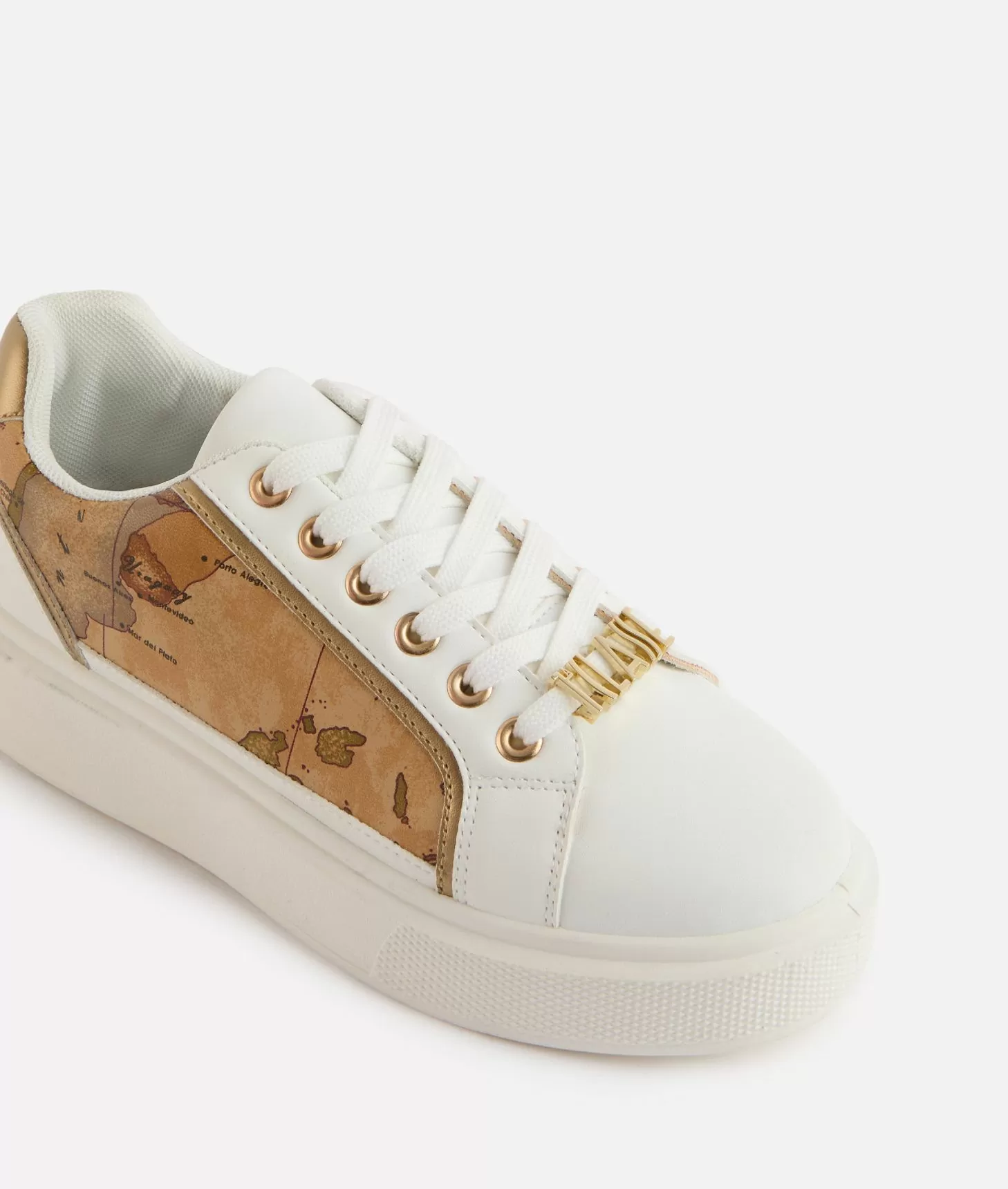 Alviero martini 1a classe Sneakers in eco nappa con passalaccio e inserti Geo Classic Bianche Consegna Veloce