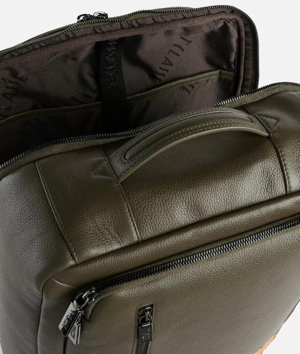 Alviero martini 1a classe Beta Leather zaino da viaggio tripla portabilità Verde Militare Soddisfazione Garantita