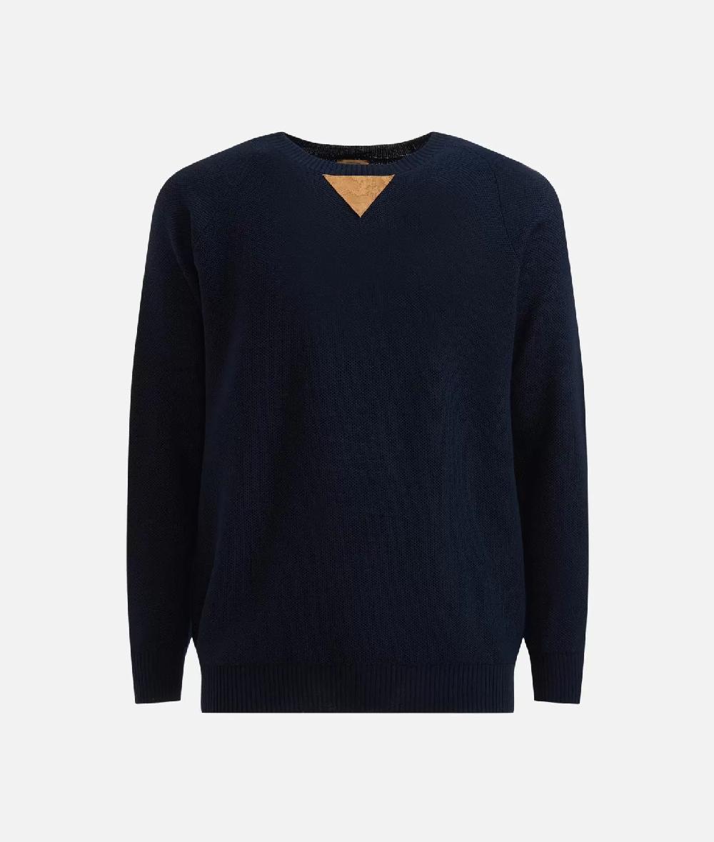 Alviero martini 1a classe Girocollo in filato misto lana con toppe Geo Classic Blu Notte Nuovo