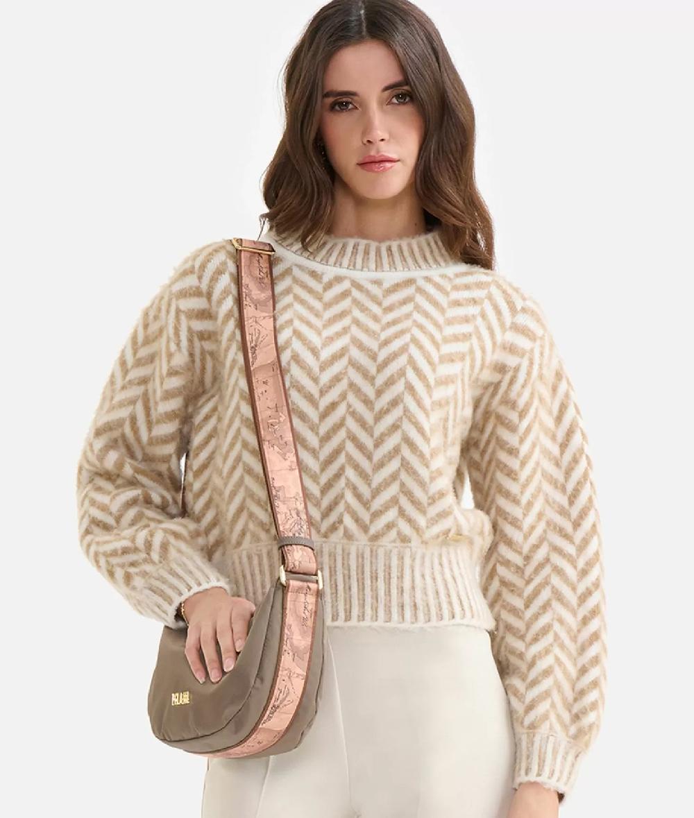 Alviero martini 1a classe Maglia in filato di lana e viscosa con motivo spinato Cammello In Linea