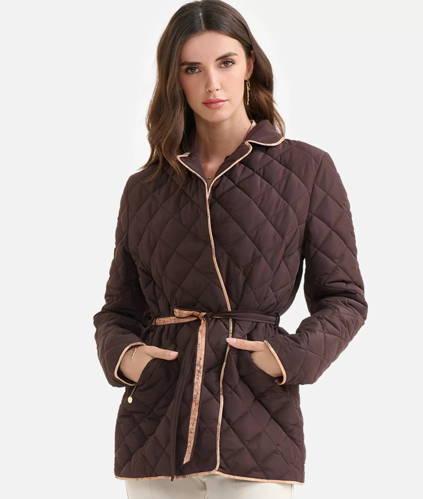 Alviero martini 1a classe Giacca imbottita con cintura in nylon Cioccolato Shopping Online