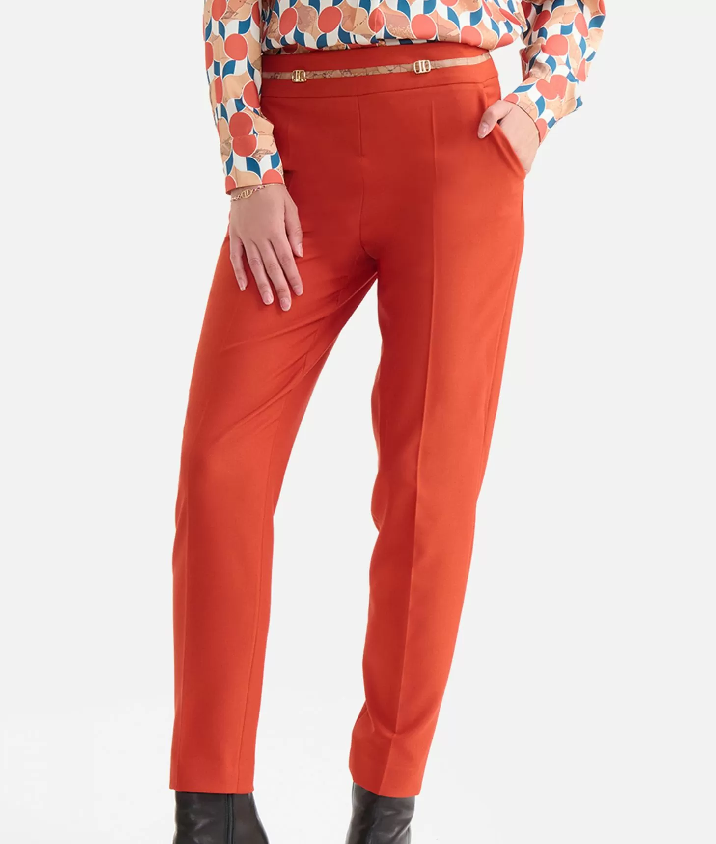 Alviero martini 1a classe Pantaloni in cavallery con fibbiette 1C Mattone Outlet
