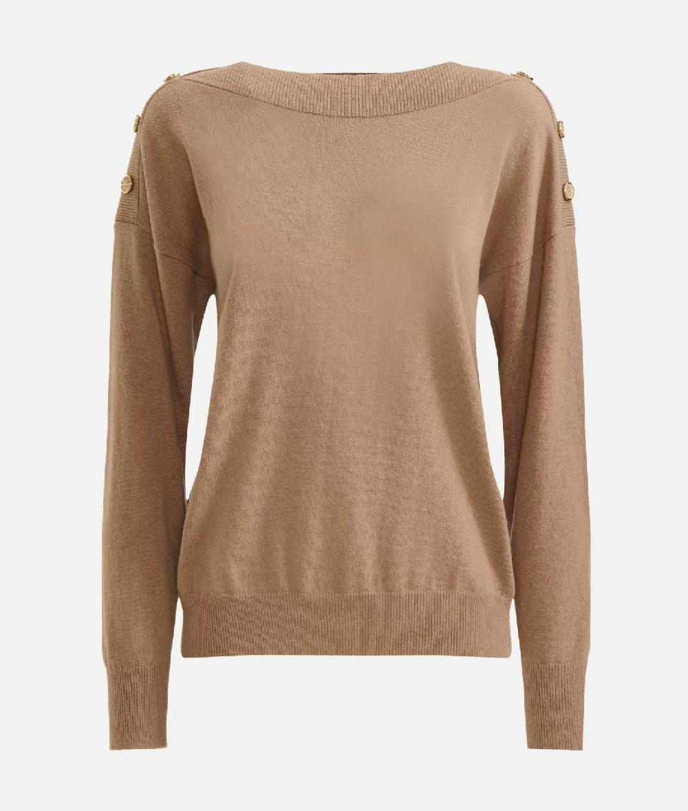 Alviero martini 1a classe Maglia in filato misto cashmere con bottoni Geo Classic Cammello In Vendita