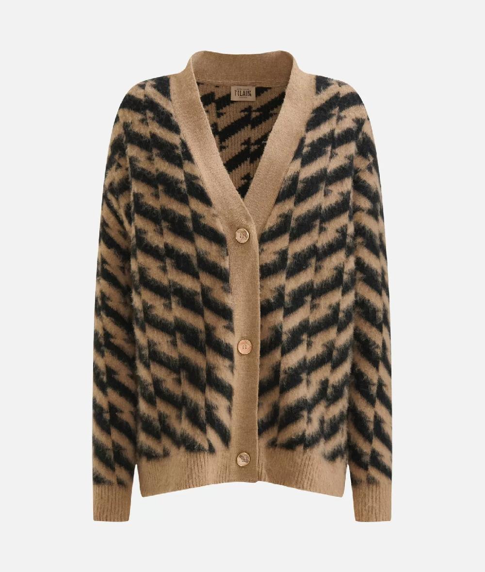 Alviero martini 1a classe Cardigan in filato di lana e viscosa con motivo diagonale Nero I Più Venduti