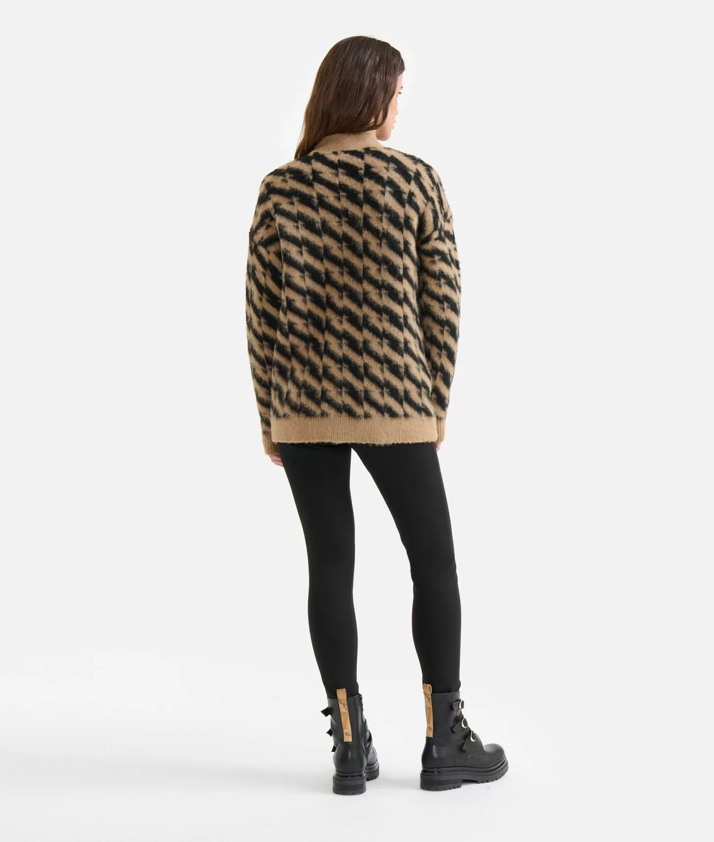 Alviero martini 1a classe Cardigan in filato di lana e viscosa con motivo diagonale Nero I Più Venduti