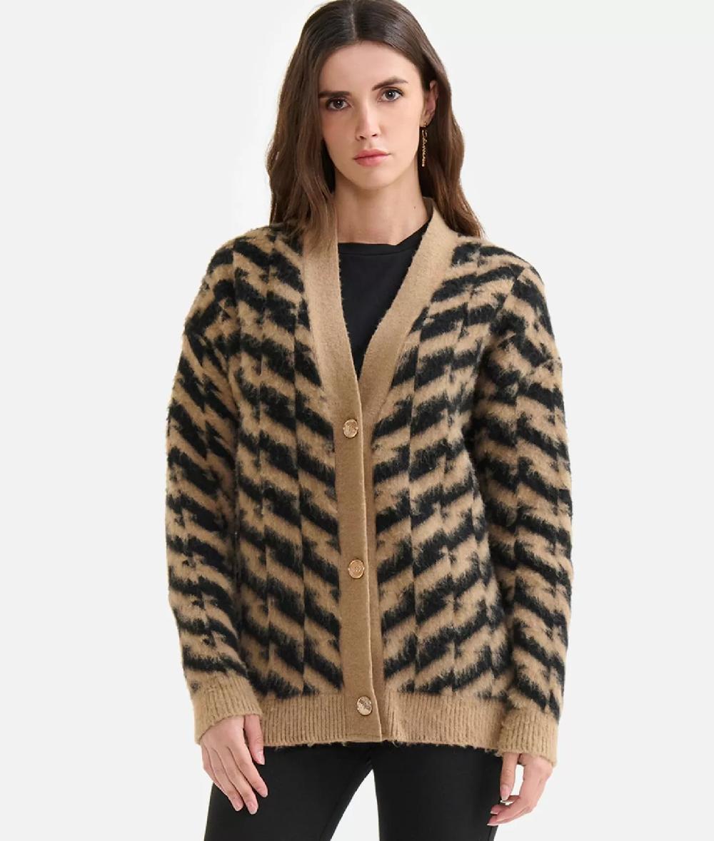 Alviero martini 1a classe Cardigan in filato di lana e viscosa con motivo diagonale Nero I Più Venduti