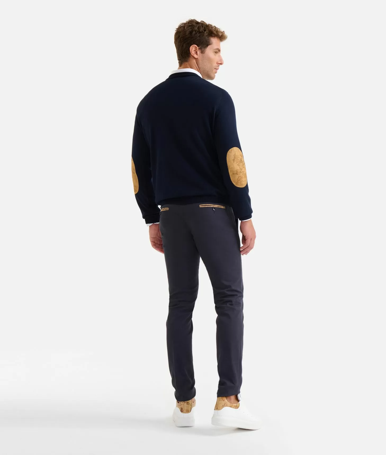 Alviero martini 1a classe Girocollo in filato misto lana con toppe Geo Classic Blu Notte Vendite Flash