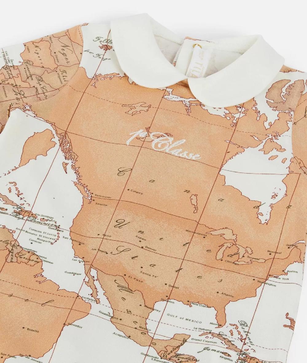 Alviero martini 1a classe Tutina in cotone con mappa Geo Classic Panna Acquista Ora