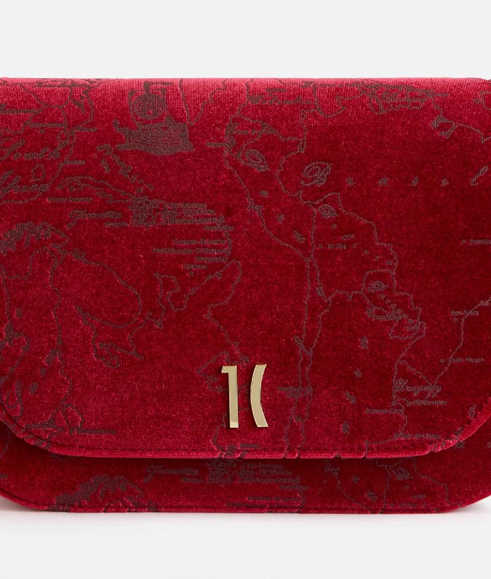 Alviero martini 1a classe Moments Bag tracolla con patta e catena in velluto Geo Filetto Rossa Novità