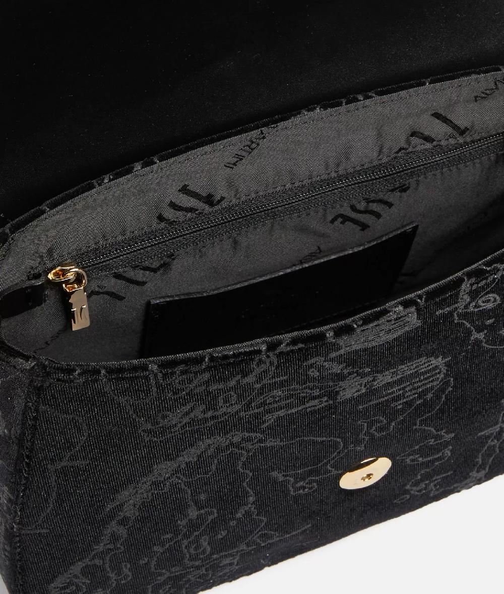 Alviero martini 1a classe Moments Bag tracolla con patta e catena in velluto Geo Filetto Nera Presa