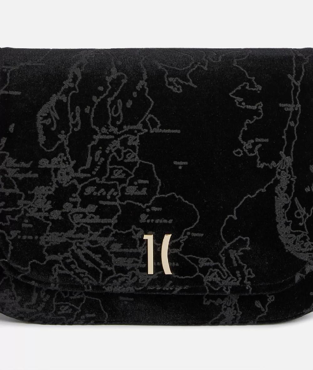 Alviero martini 1a classe Moments Bag tracolla con patta e catena in velluto Geo Filetto Nera Presa