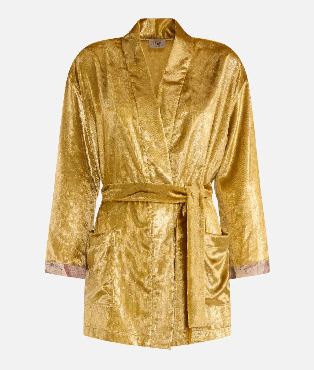Alviero martini 1a classe Giacca kimono in velluto lurex special Oro Qualità Garantita