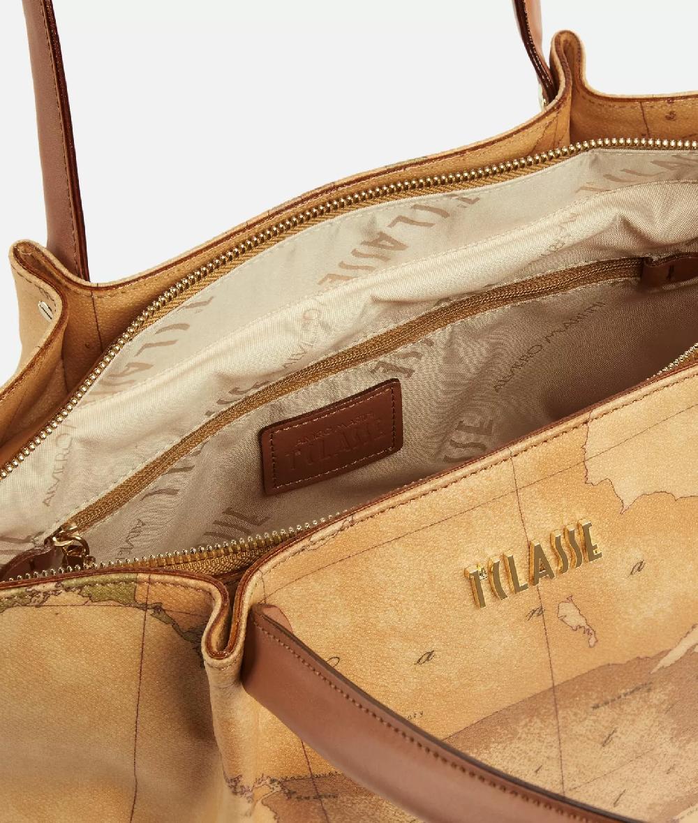 Alviero martini 1a classe Borsa shopping in tessuto stampa Geo Classic Naturale In Vendita